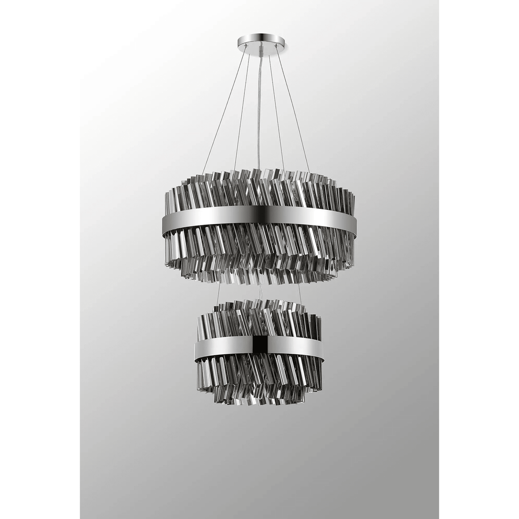 Hampton 2 Tier 28 Light Ceiling Pendant Light In Polished Nickel With Smoked Glass
