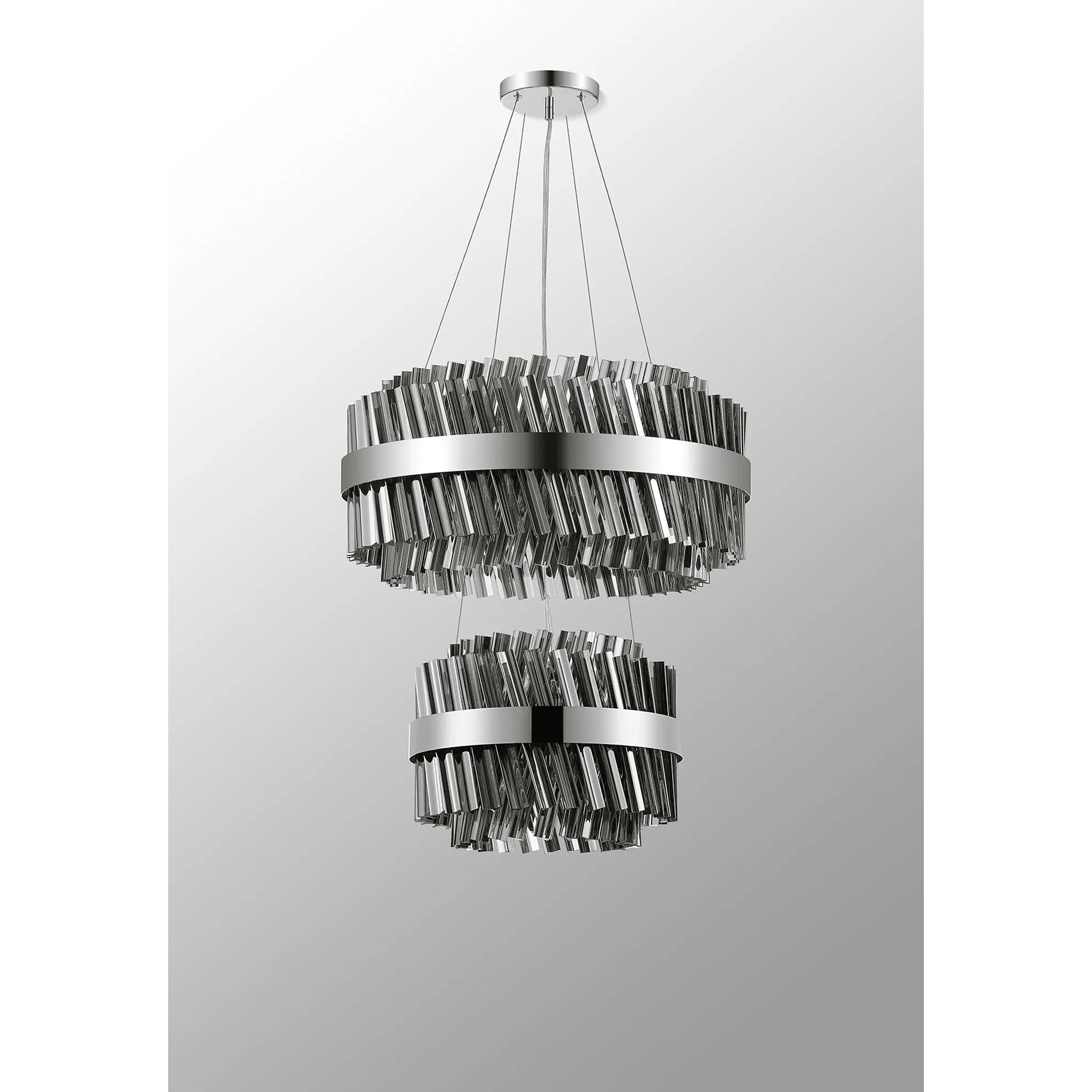 Hampton 2 Tier 28 Light Ceiling Pendant Light In Polished Nickel With Smoked Glass