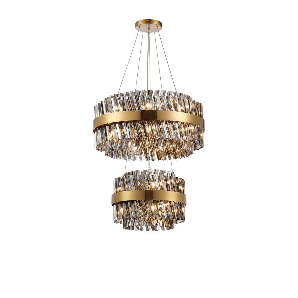Hampton 2 Tier 28 Light Ceiling Pendant Light In Brass With Smoked Glass