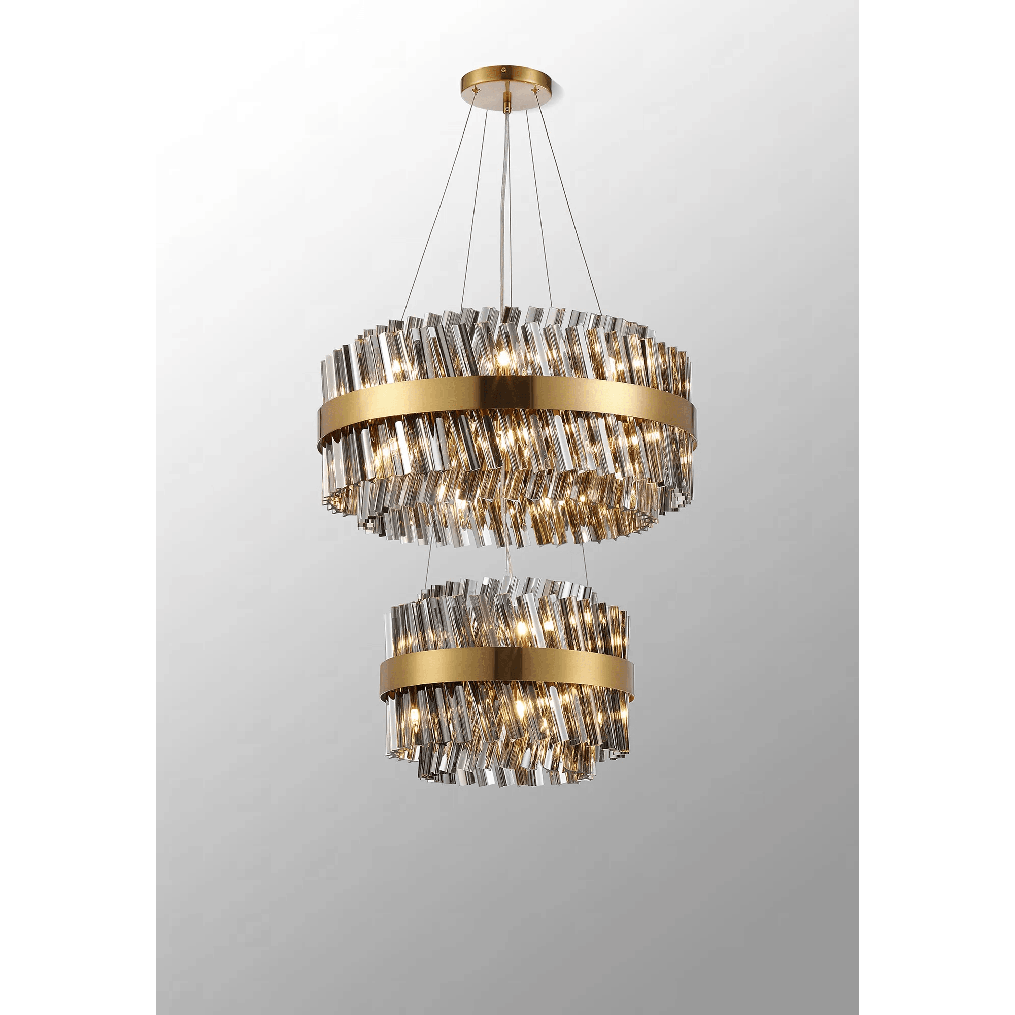 Hampton 2 Tier 28 Light Ceiling Pendant Light In Brass With Smoked Glass