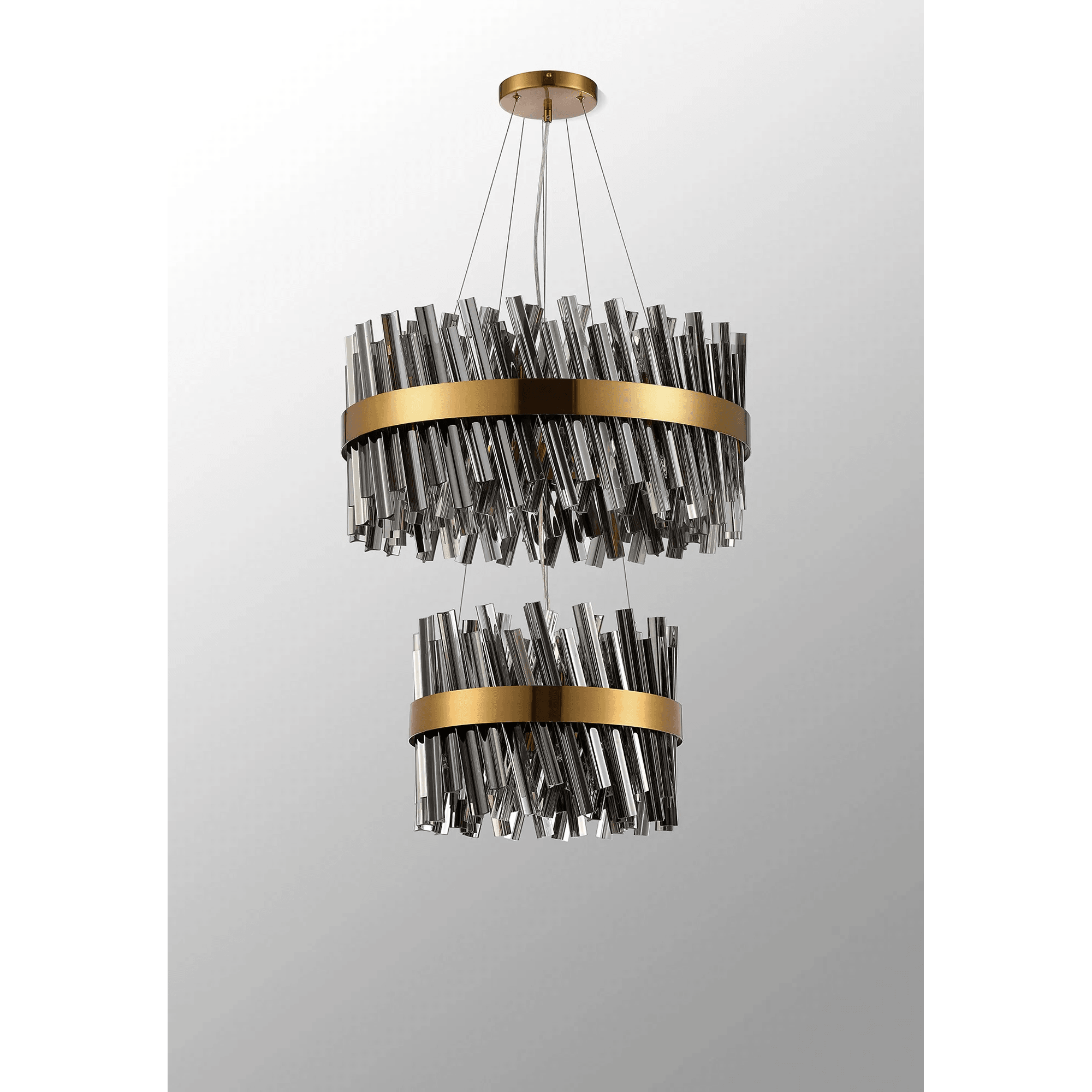 Hampton 2 Tier 28 Light Ceiling Pendant Light In Brass With Smoked Glass