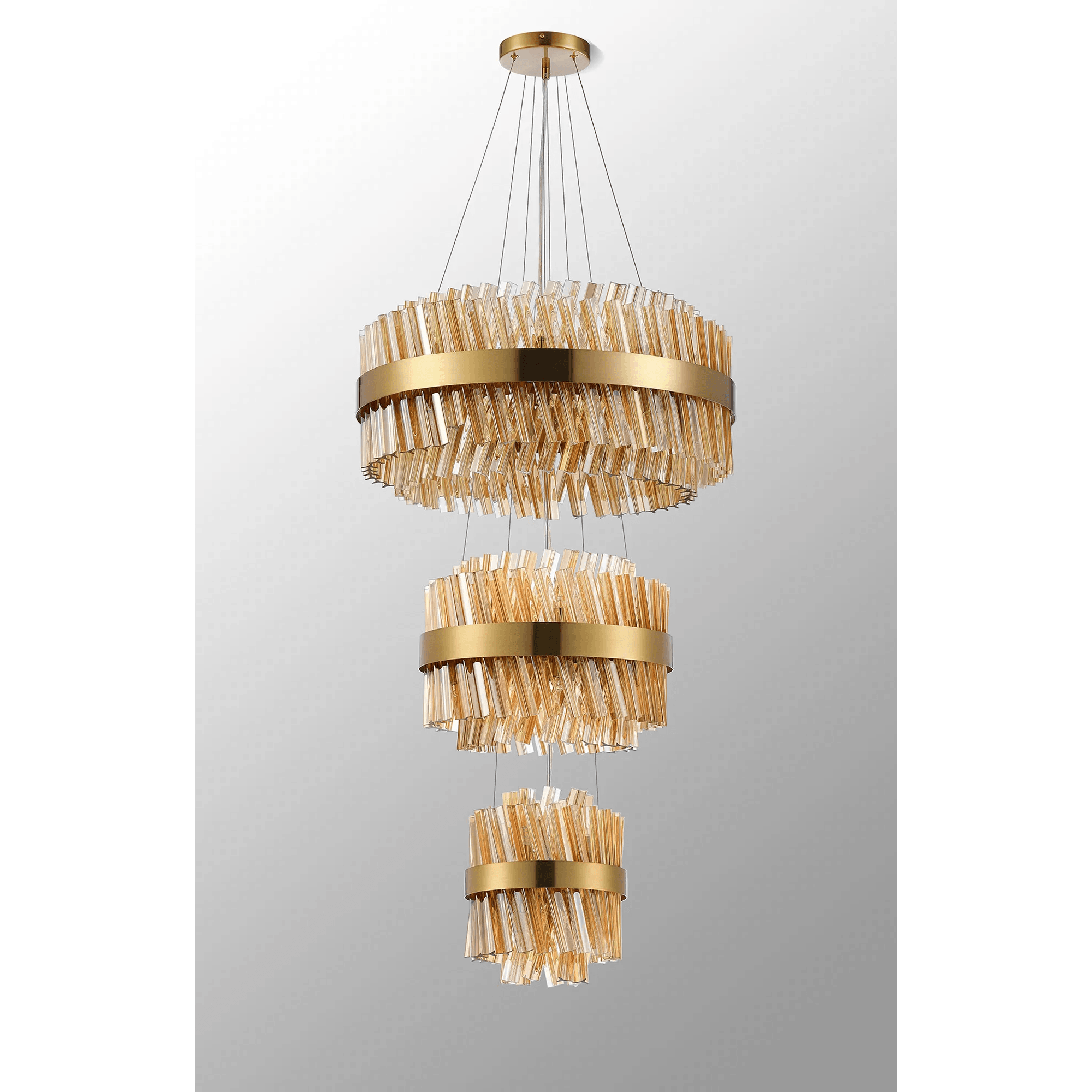 Hampton 3 Tier 34 Light Ceiling Pendant Light In Brass With Amber Glass