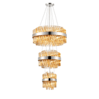 Hampton 3 Tier 34 Light Ceiling Pendant Light In Polished Nickel With Amber Glass
