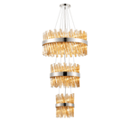 Hampton 3 Tier 34 Light Ceiling Pendant Light In Polished Nickel With Amber Glass