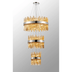 Hampton 3 Tier 34 Light Ceiling Pendant Light In Polished Nickel With Amber Glass