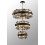 Hampton 3 Tier 52 Light Ceiling Pendant Light In Satin Black With Smoked Glass