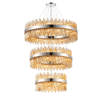 Hampton 3 Tier 74 Light Ceiling Pendant Light In Polished Nickel With Amber Glass