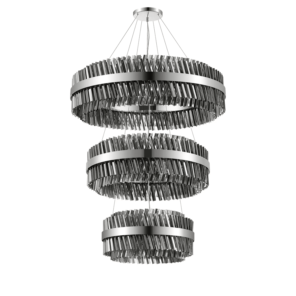 Hampton 3 Tier 74 Light Ceiling Pendant Light In Polished Nickel With Smoked Glass