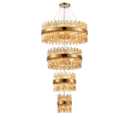 Hampton 4 Tier 58 Light Ceiling Pendant Light In Brass With Amber Glass