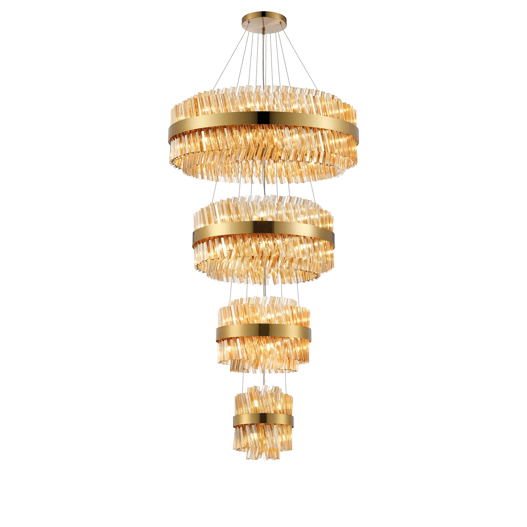 Hampton 4 Tier 58 Light Ceiling Pendant Light In Brass With Amber Glass