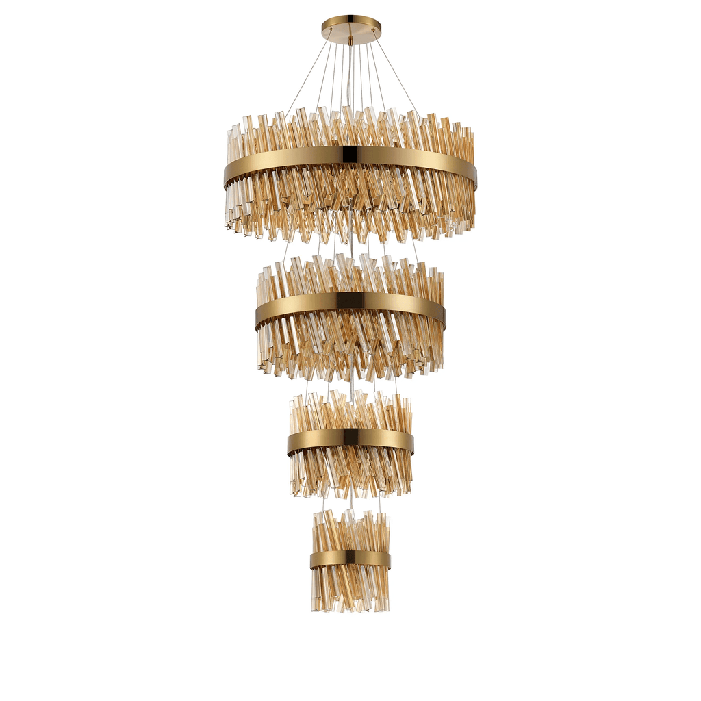 Hampton 4 Tier 58 Light Ceiling Pendant Light In Brass With Amber Glass