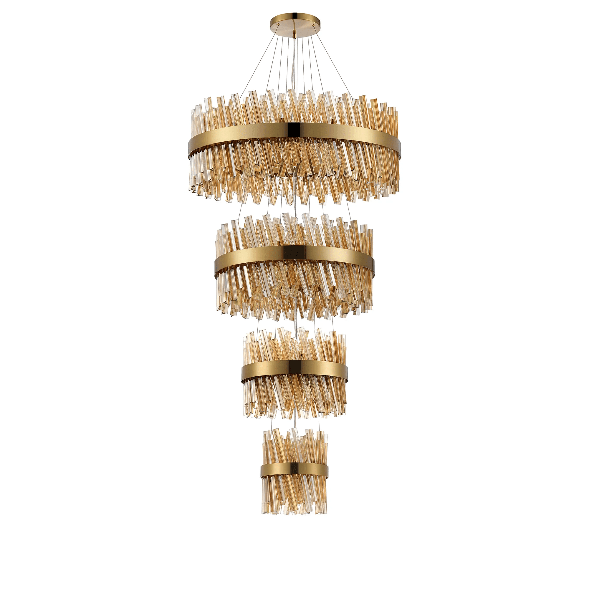 Hampton 4 Tier 58 Light Ceiling Pendant Light In Brass With Amber Glass