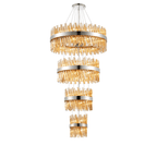 Hampton 4 Tier 58 Light Ceiling Pendant Light In Polished Nickel With Amber Glass