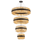 Hampton 4 Tier 84 Light Ceiling Pendant Light In Satin Black With Amber Glass