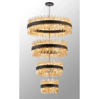 Hampton 4 Tier 84 Light Ceiling Pendant Light In Satin Black With Amber Glass