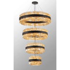 Hampton 4 Tier 84 Light Ceiling Pendant Light In Satin Black With Amber Glass