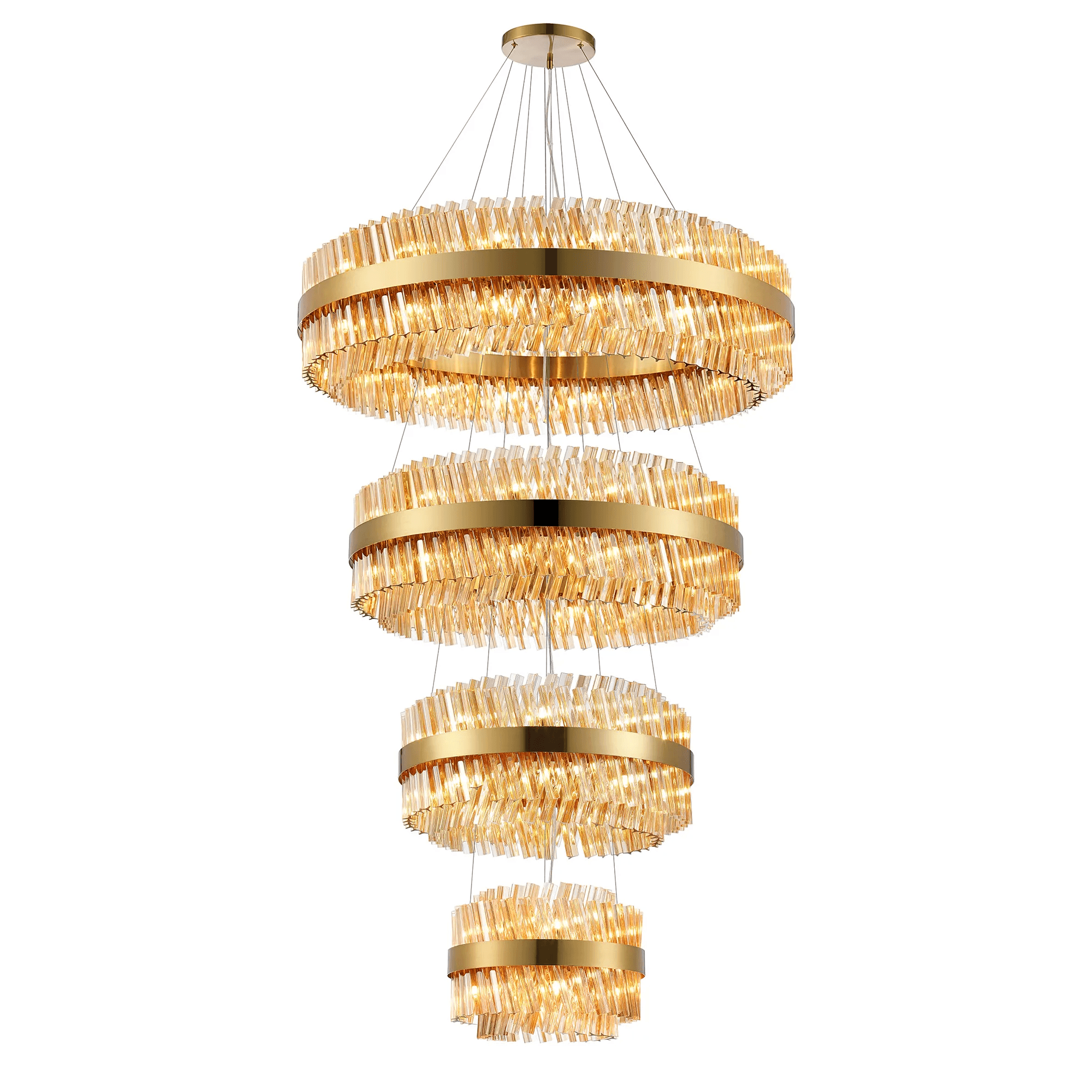 Hampton 4 Tier 84 Light Ceiling Pendant Light In Brass With Amber Glass