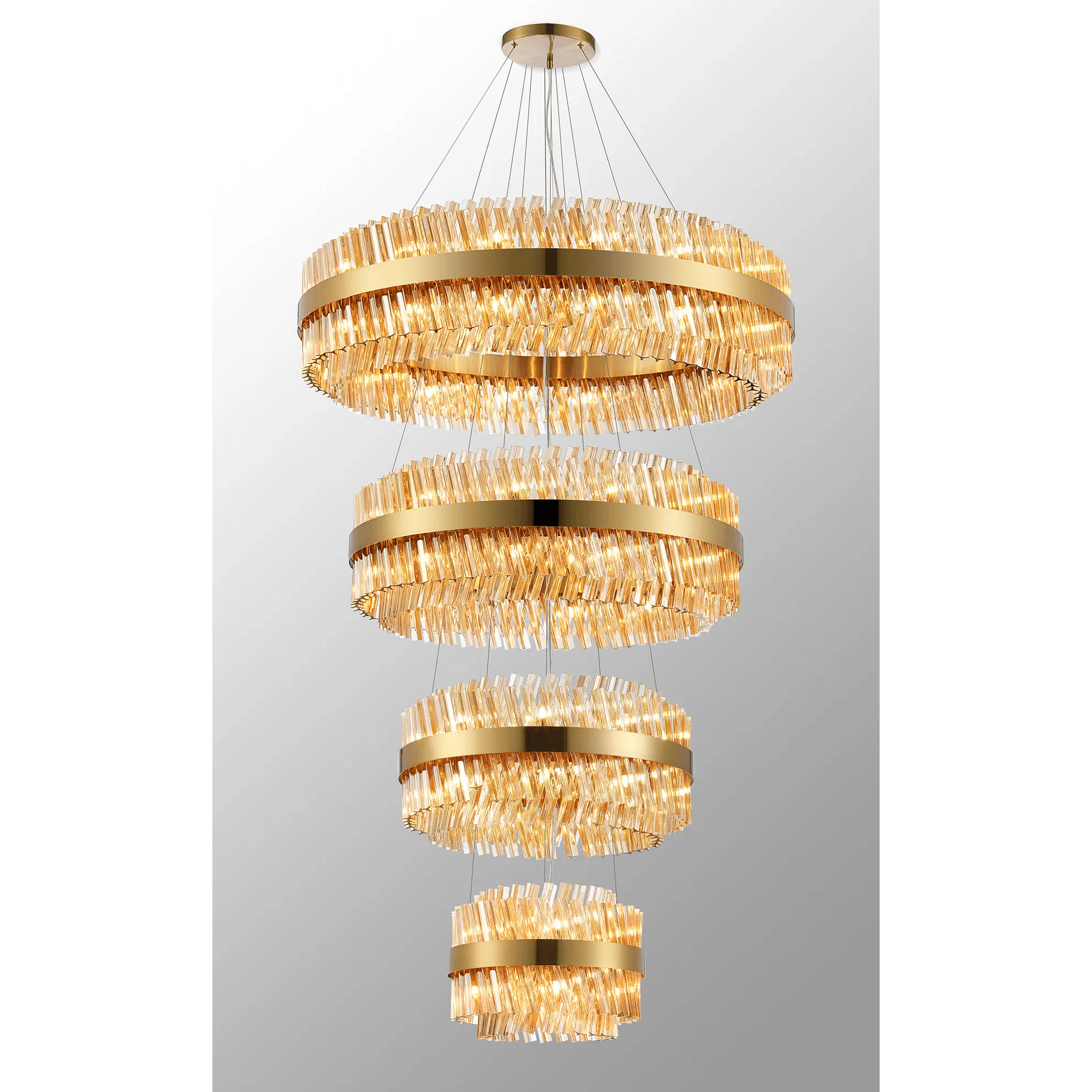 Hampton 4 Tier 84 Light Ceiling Pendant Light In Brass With Amber Glass