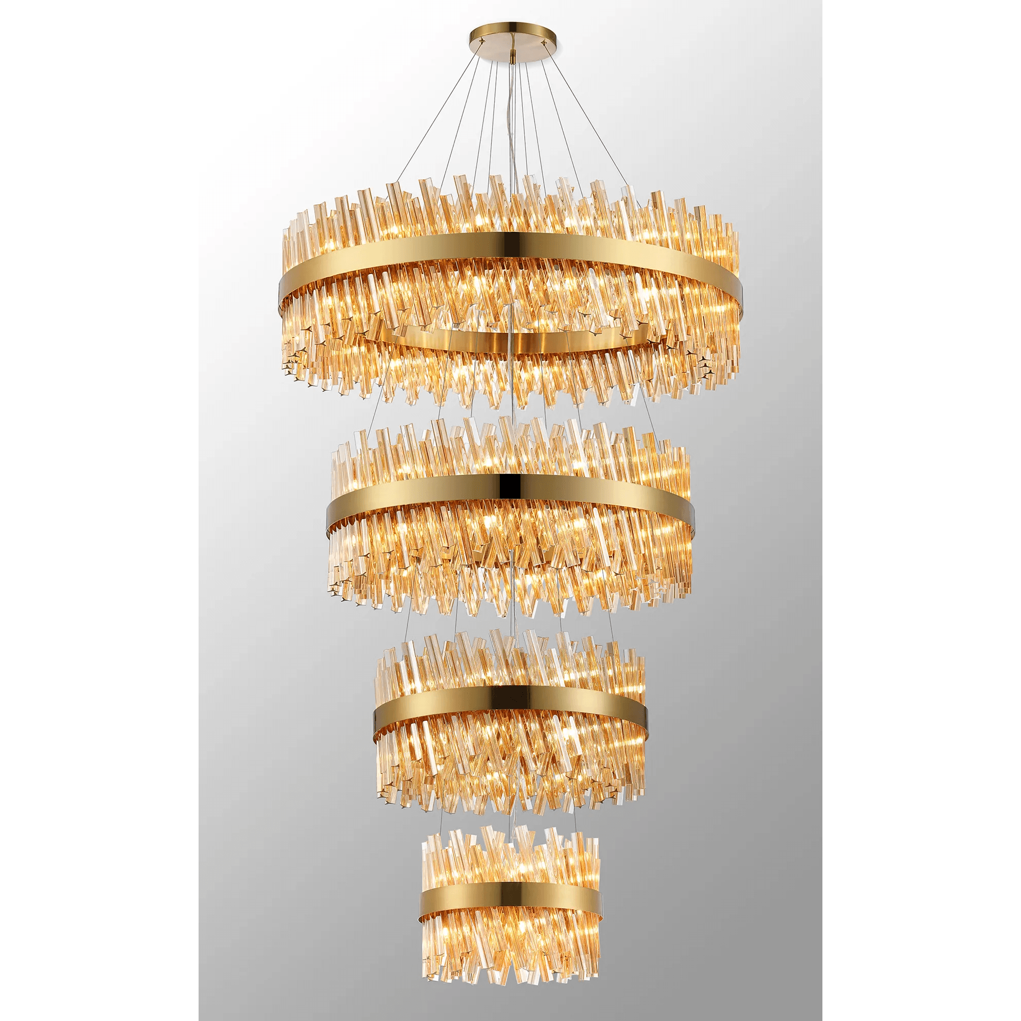 Hampton 4 Tier 84 Light Ceiling Pendant Light In Brass With Amber Glass