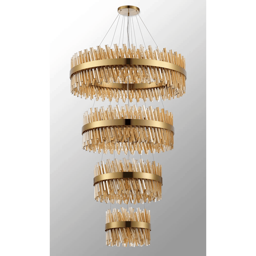 Hampton 4 Tier 84 Light Ceiling Pendant Light In Brass With Amber Glass