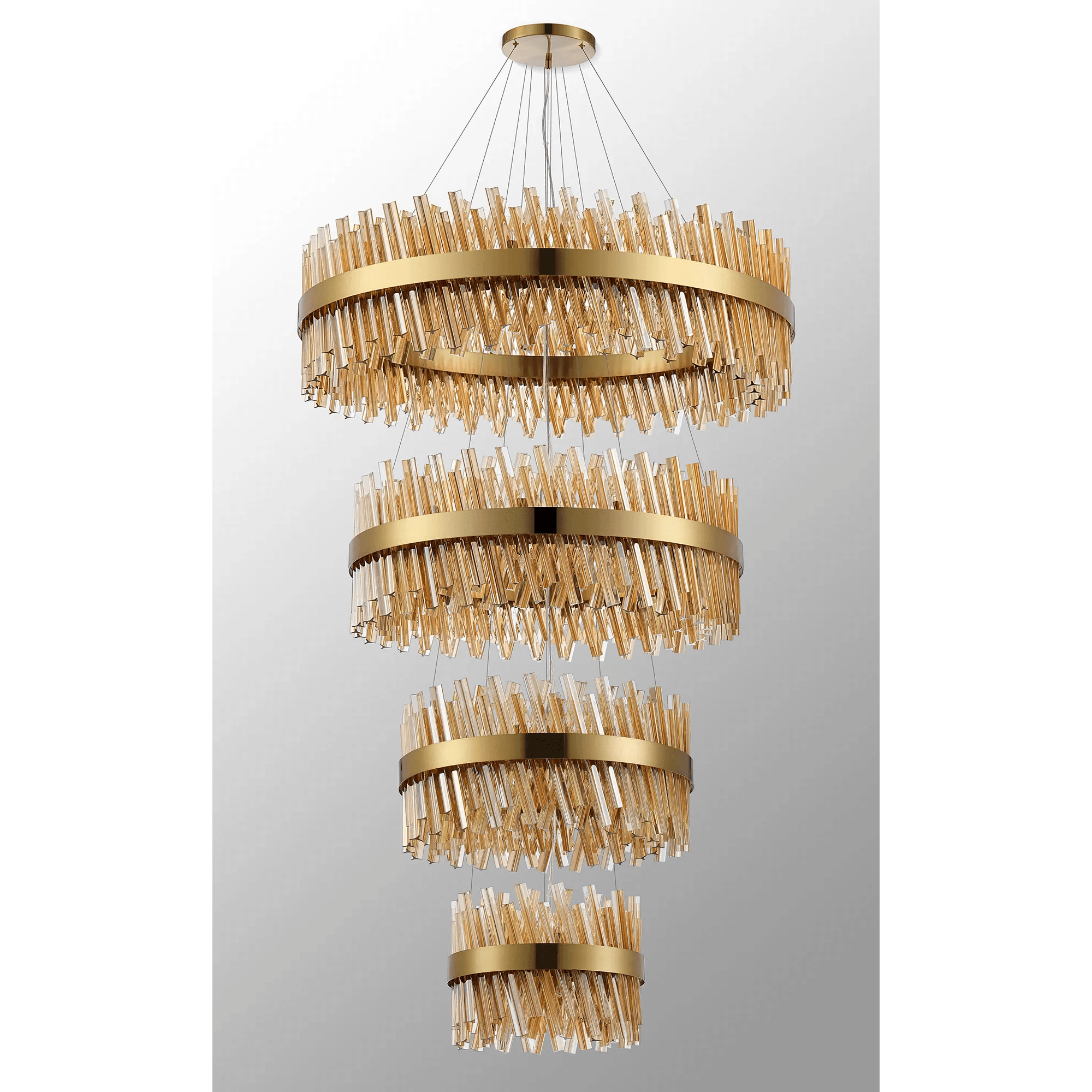 Hampton 4 Tier 84 Light Ceiling Pendant Light In Brass With Amber Glass