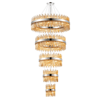 Hampton 5 Tier 90 Light Ceiling Pendant Light In Polished Nickel With Amber Glass