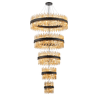 Hampton 5 Tier 90 Light Ceiling Pendant Light In Satin Black With Amber Glass