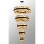 Hampton 5 Tier 90 Light Ceiling Pendant Light In Satin Black With Amber Glass
