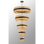Hampton 5 Tier 90 Light Ceiling Pendant Light In Satin Black With Amber Glass