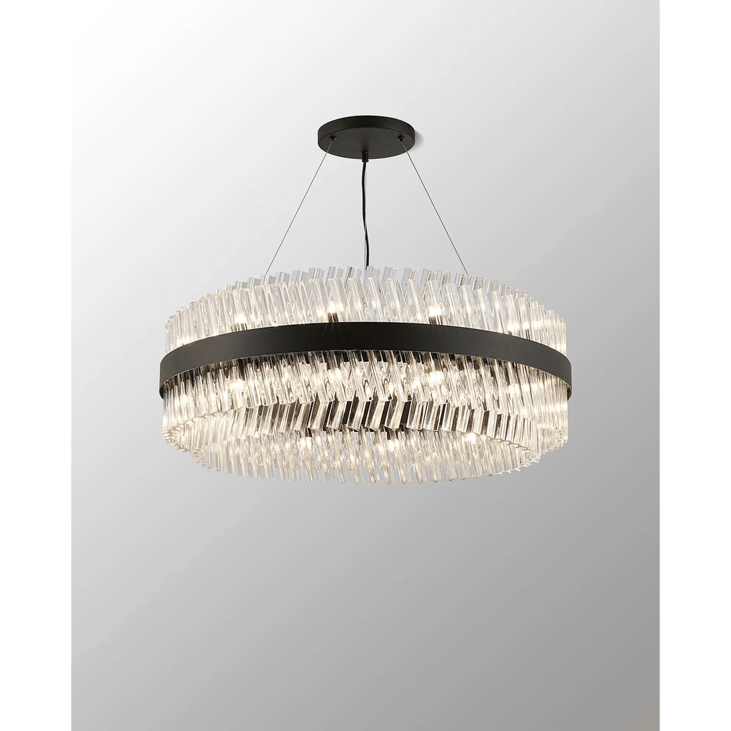 Hampton 24 Light Ceiling Pendant Light In Satin Black With Clear Glass