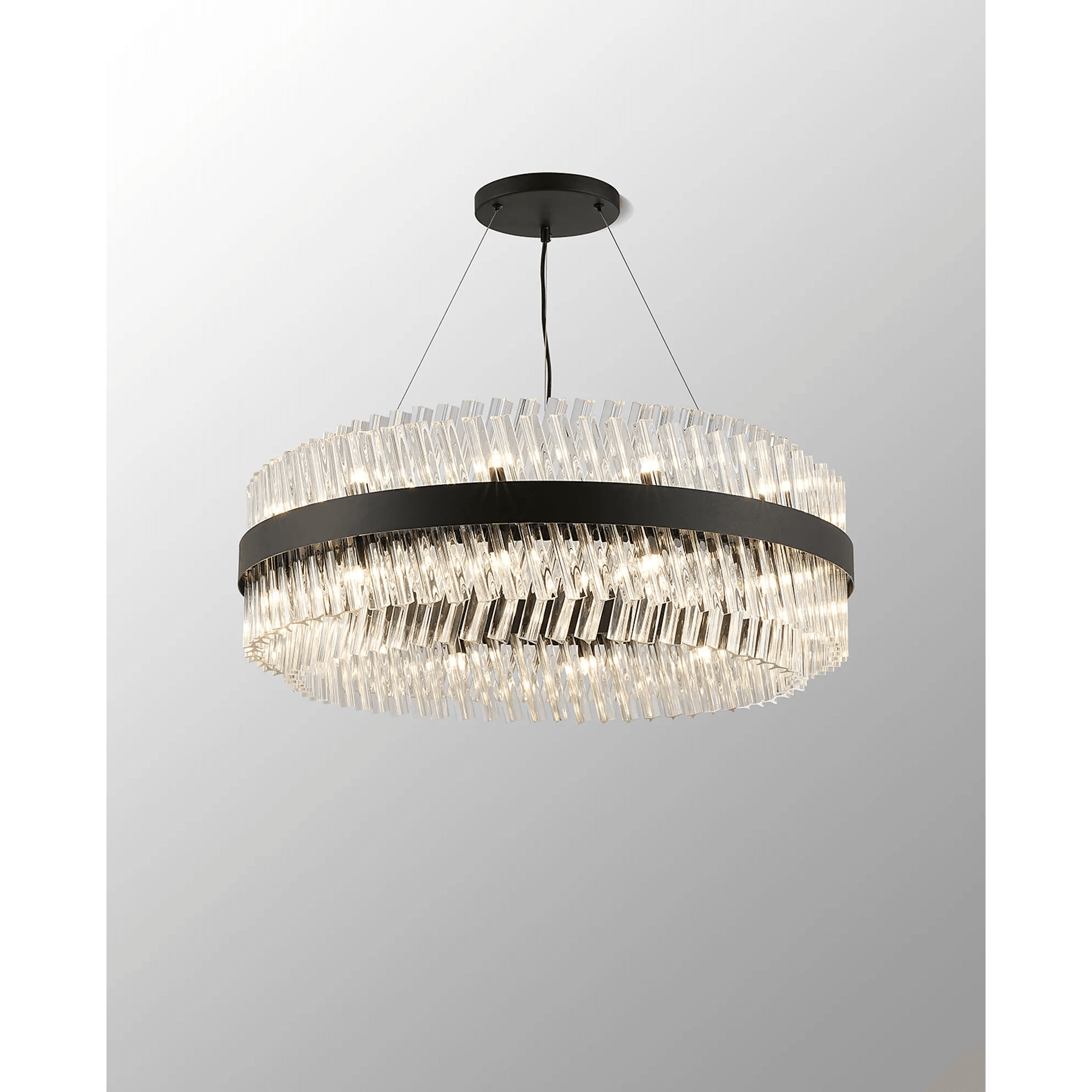 Hampton 24 Light Ceiling Pendant Light In Satin Black With Clear Glass
