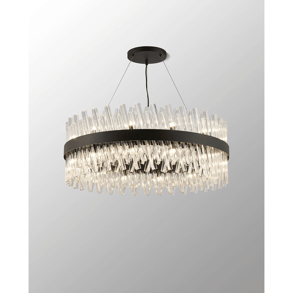 Hampton 24 Light Ceiling Pendant Light In Satin Black With Clear Glass