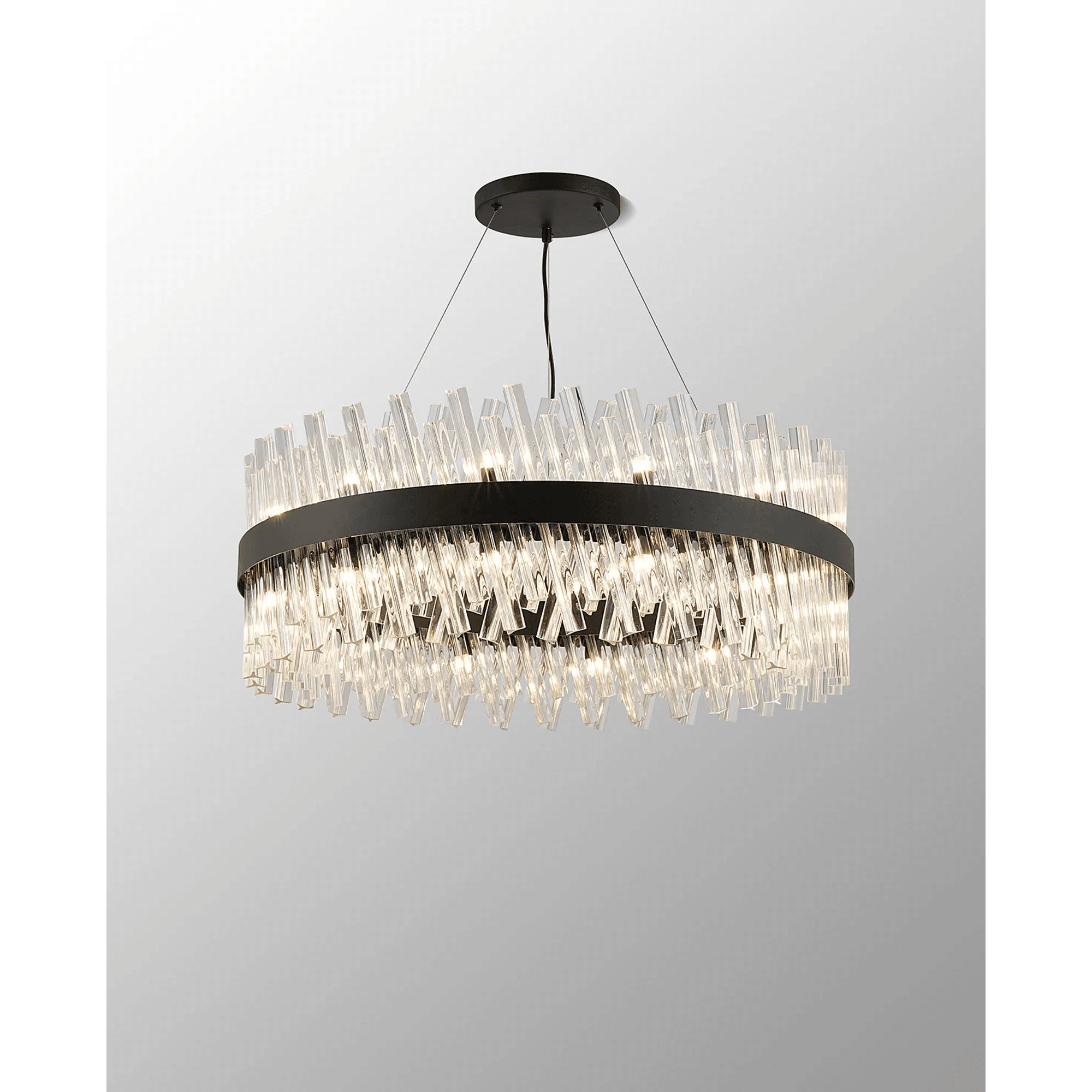 Hampton 24 Light Ceiling Pendant Light In Satin Black With Clear Glass