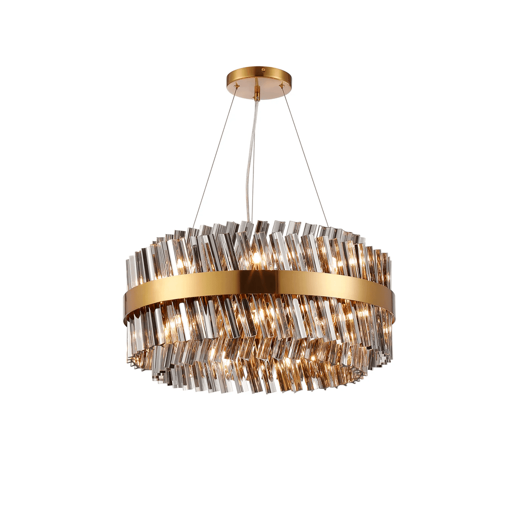 Hampton 18 Light Ceiling Pendant Light In Brass With Smoked Glass