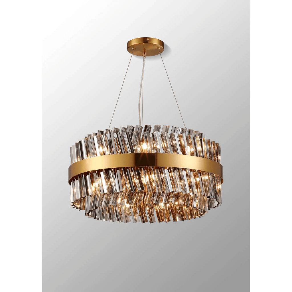 Hampton 18 Light Ceiling Pendant Light In Brass With Smoked Glass