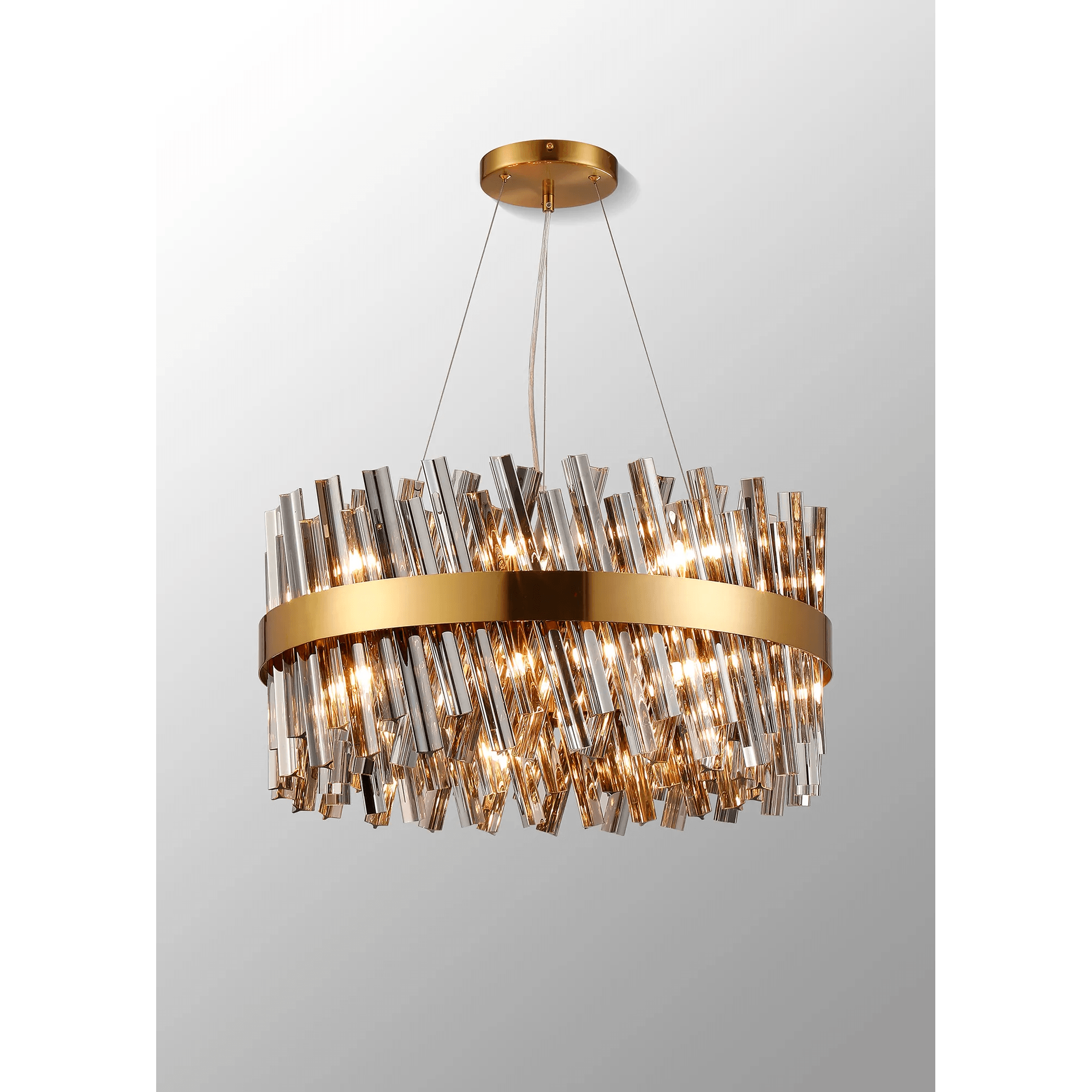 Hampton 18 Light Ceiling Pendant Light In Brass With Smoked Glass