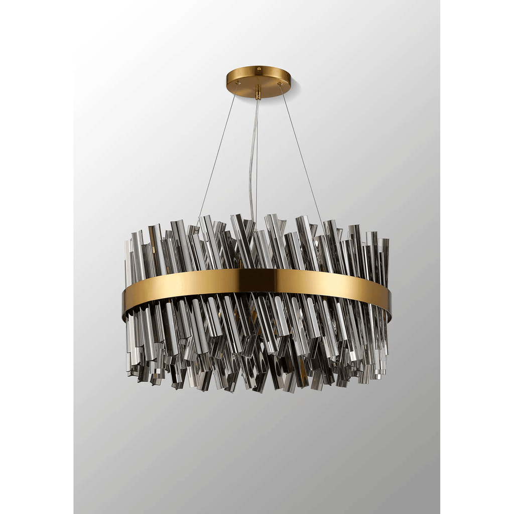 Hampton 18 Light Ceiling Pendant Light In Brass With Smoked Glass