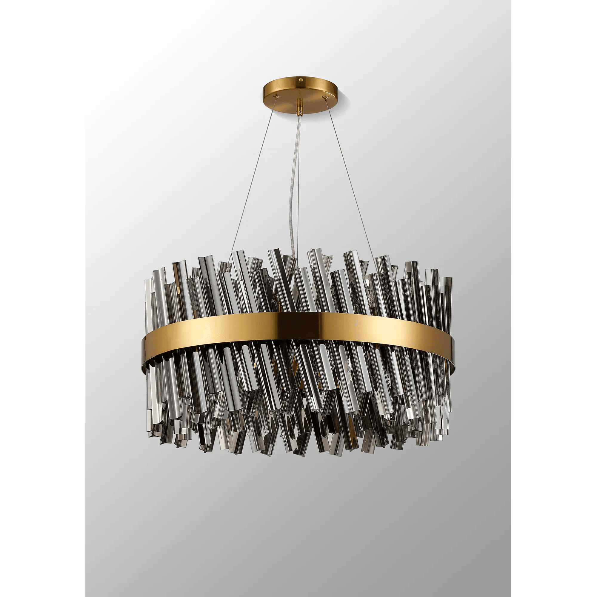Hampton 18 Light Ceiling Pendant Light In Brass With Smoked Glass