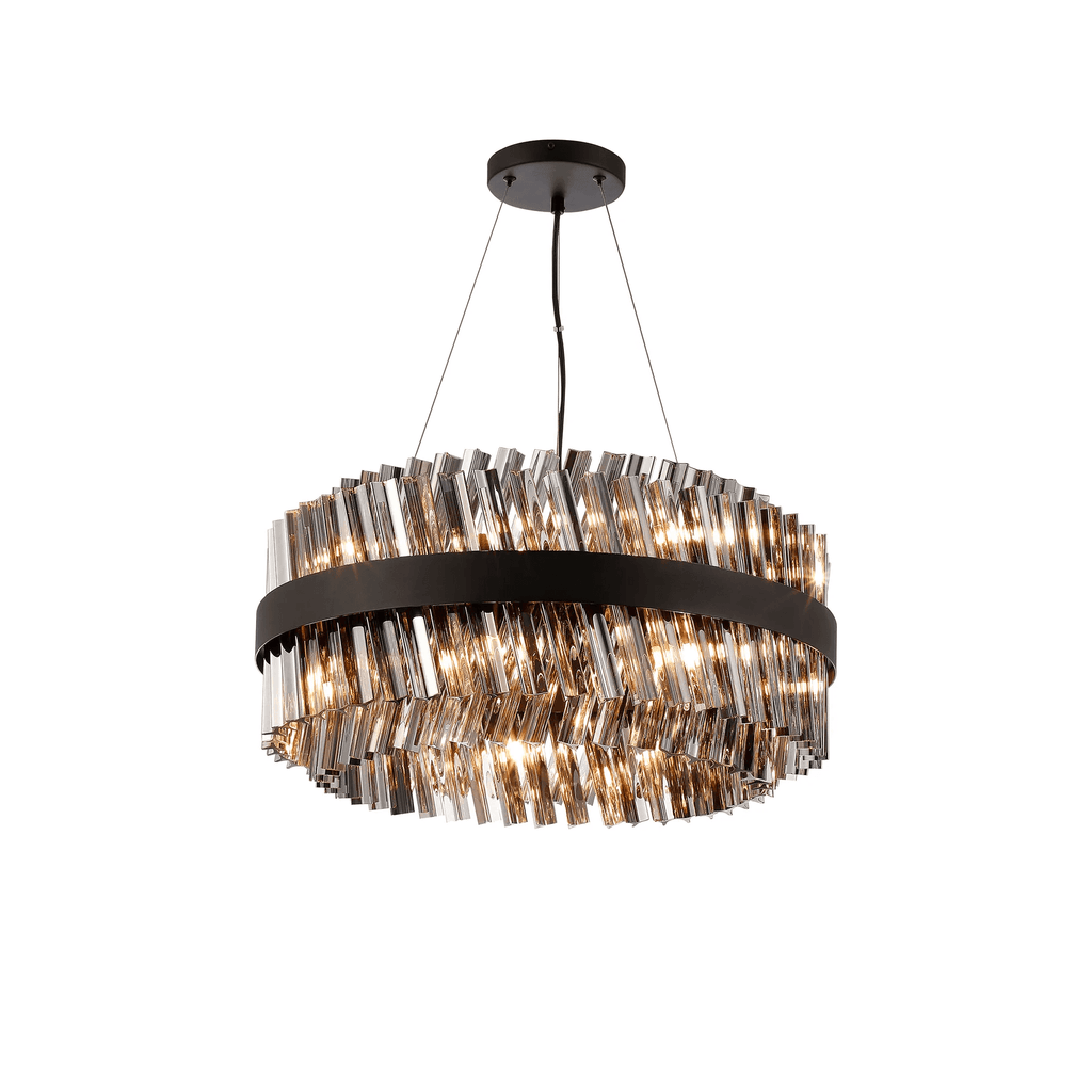 Hampton 18 Light Ceiling Pendant Light In Satin Black With Smoked Glass