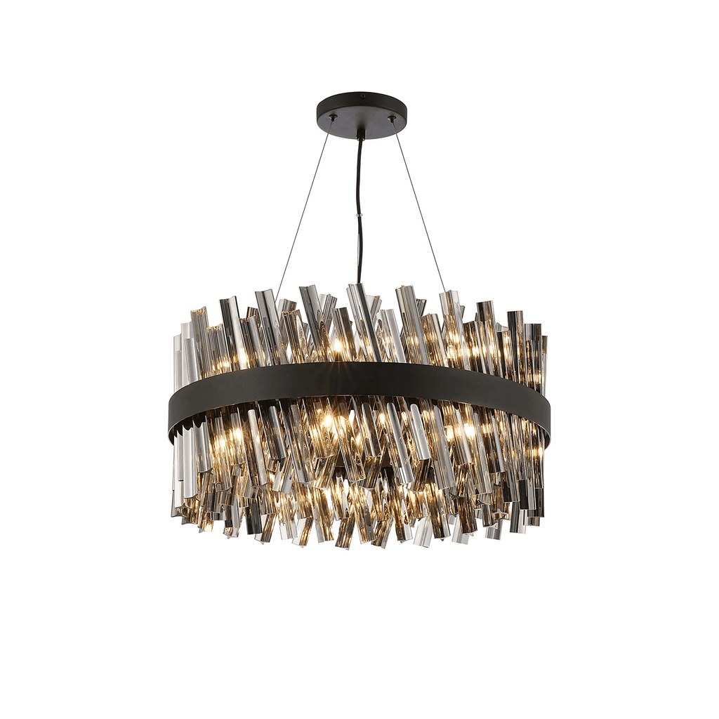 Hampton 18 Light Ceiling Pendant Light In Satin Black With Smoked Glass