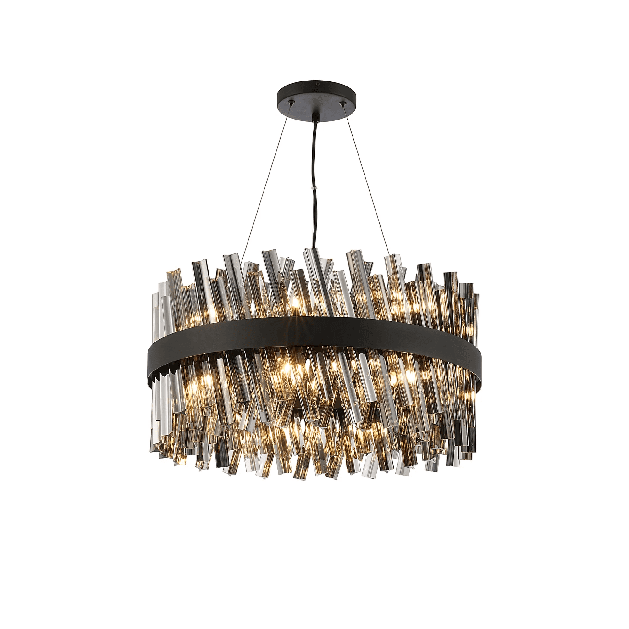 Hampton 18 Light Ceiling Pendant Light In Satin Black With Smoked Glass