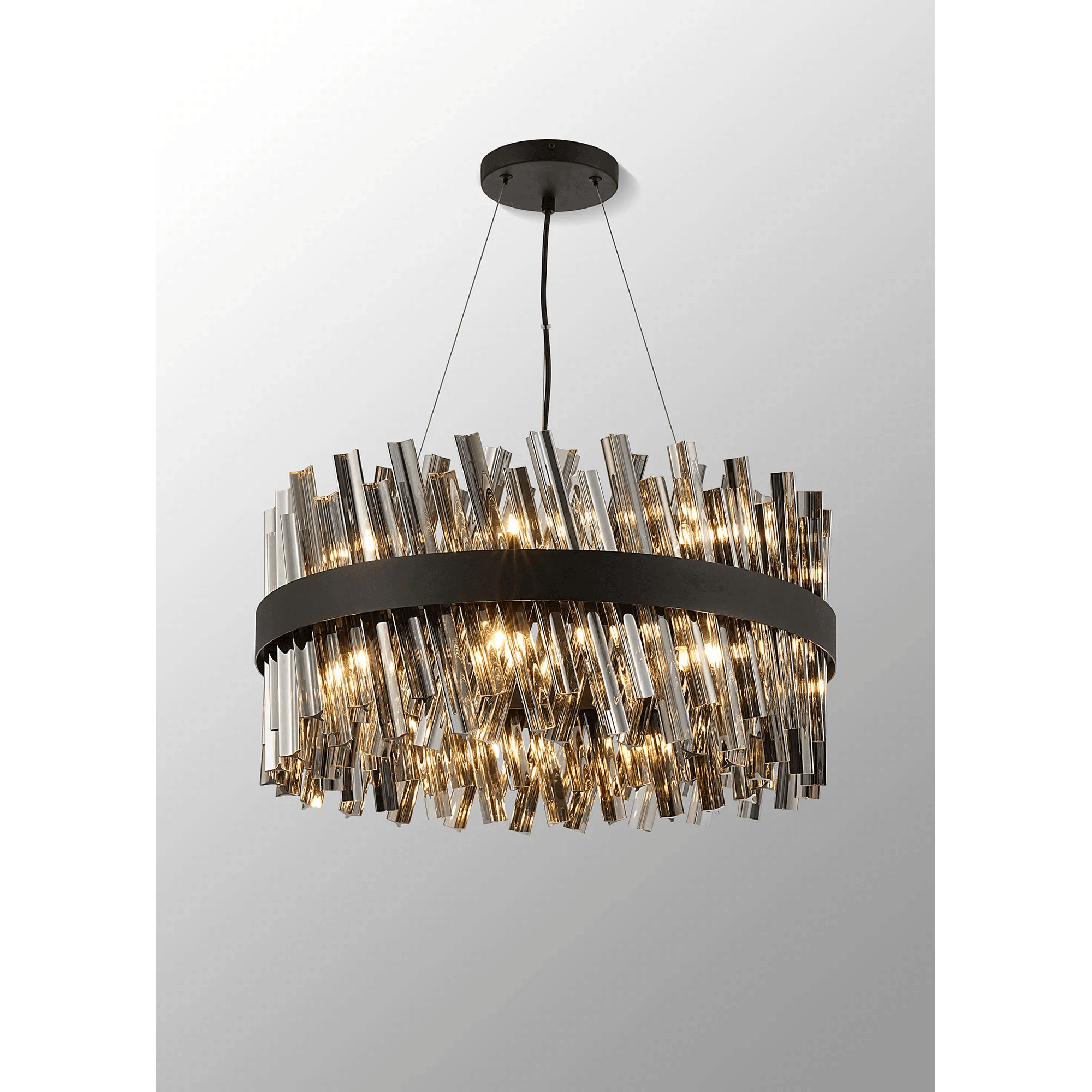 Hampton 18 Light Ceiling Pendant Light In Satin Black With Smoked Glass