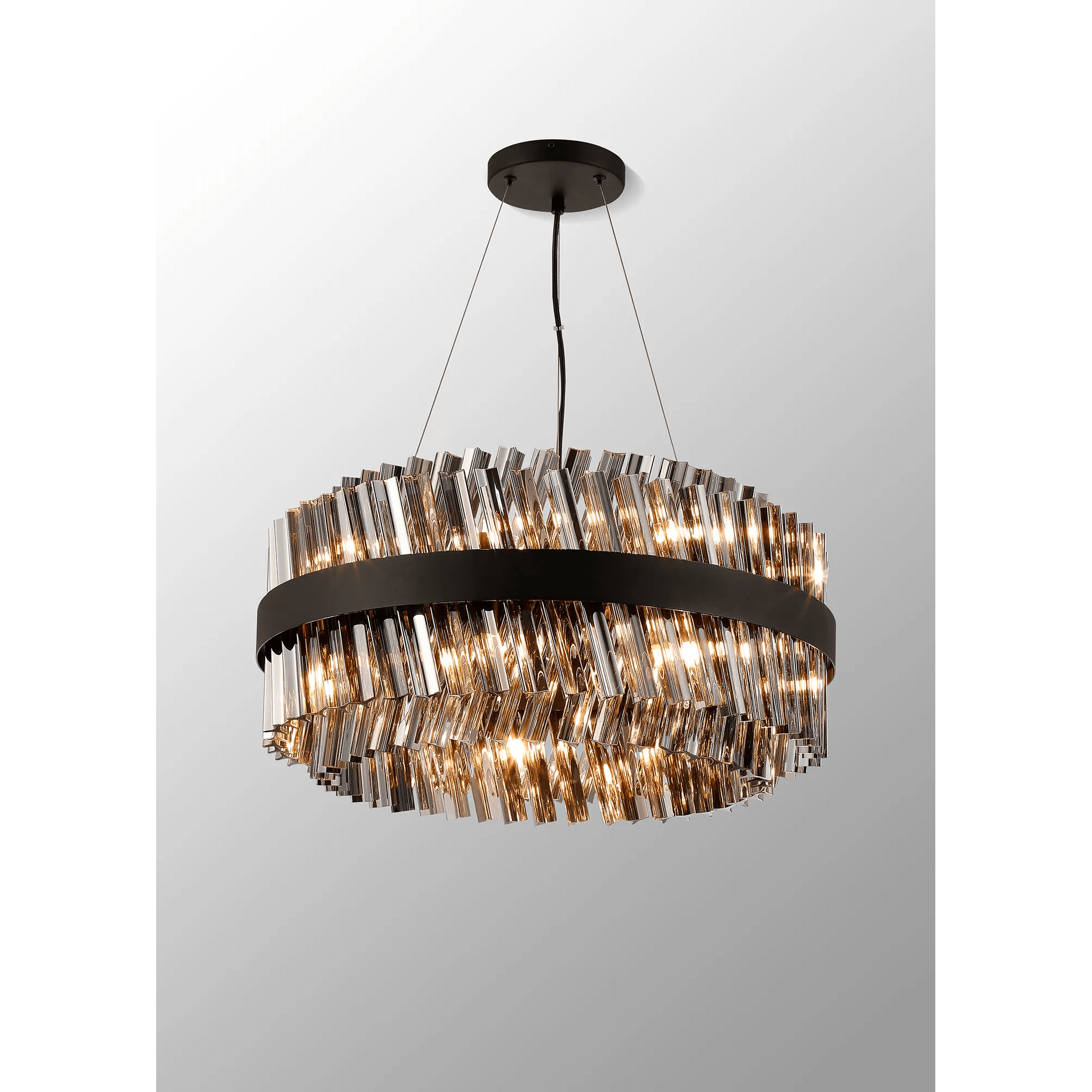 Hampton 18 Light Ceiling Pendant Light In Satin Black With Smoked Glass