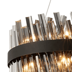 Hampton 18 Light Ceiling Pendant Light In Satin Black With Smoked Glass
