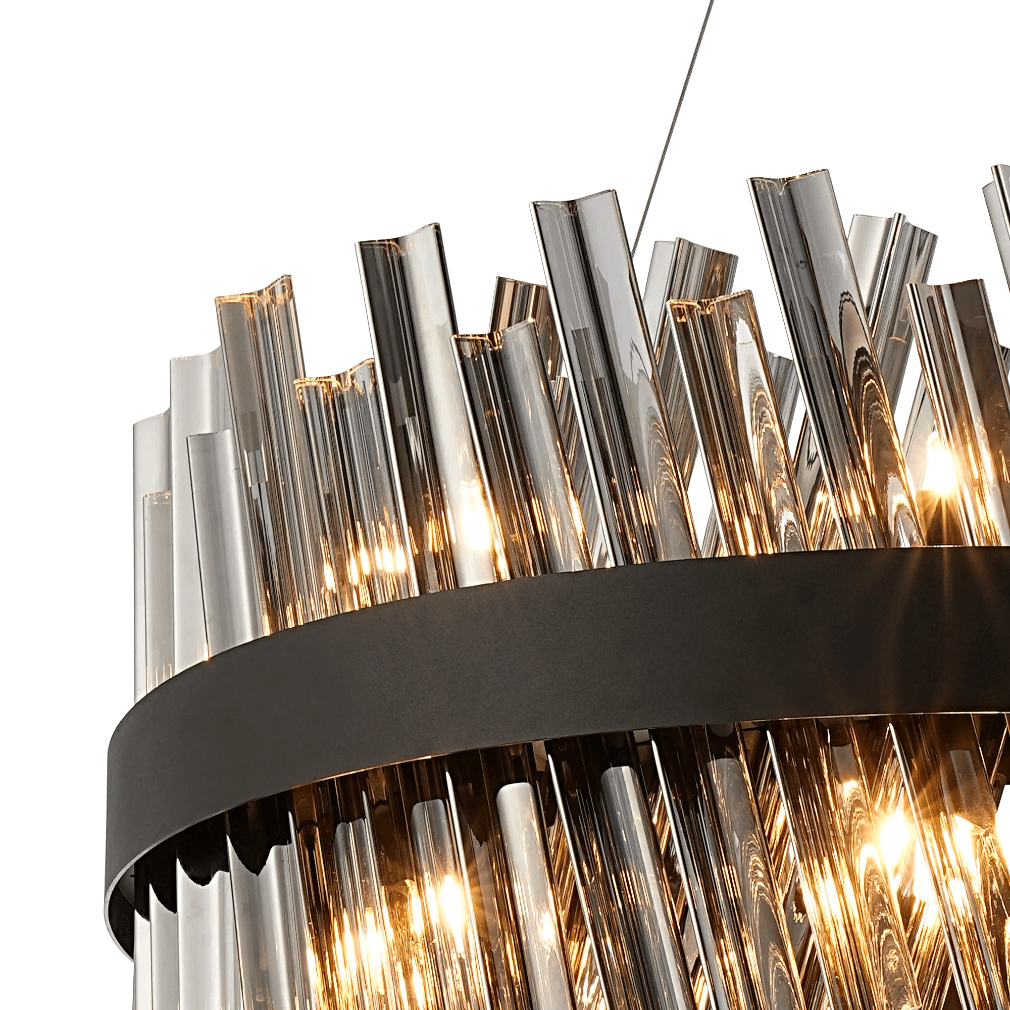 Hampton 18 Light Ceiling Pendant Light In Satin Black With Smoked Glass
