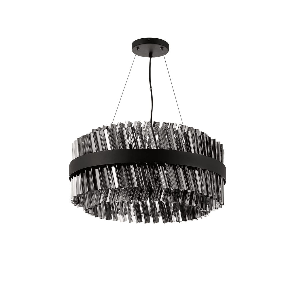 Hampton 18 Light Ceiling Pendant Light In Satin Black With Smoked Glass