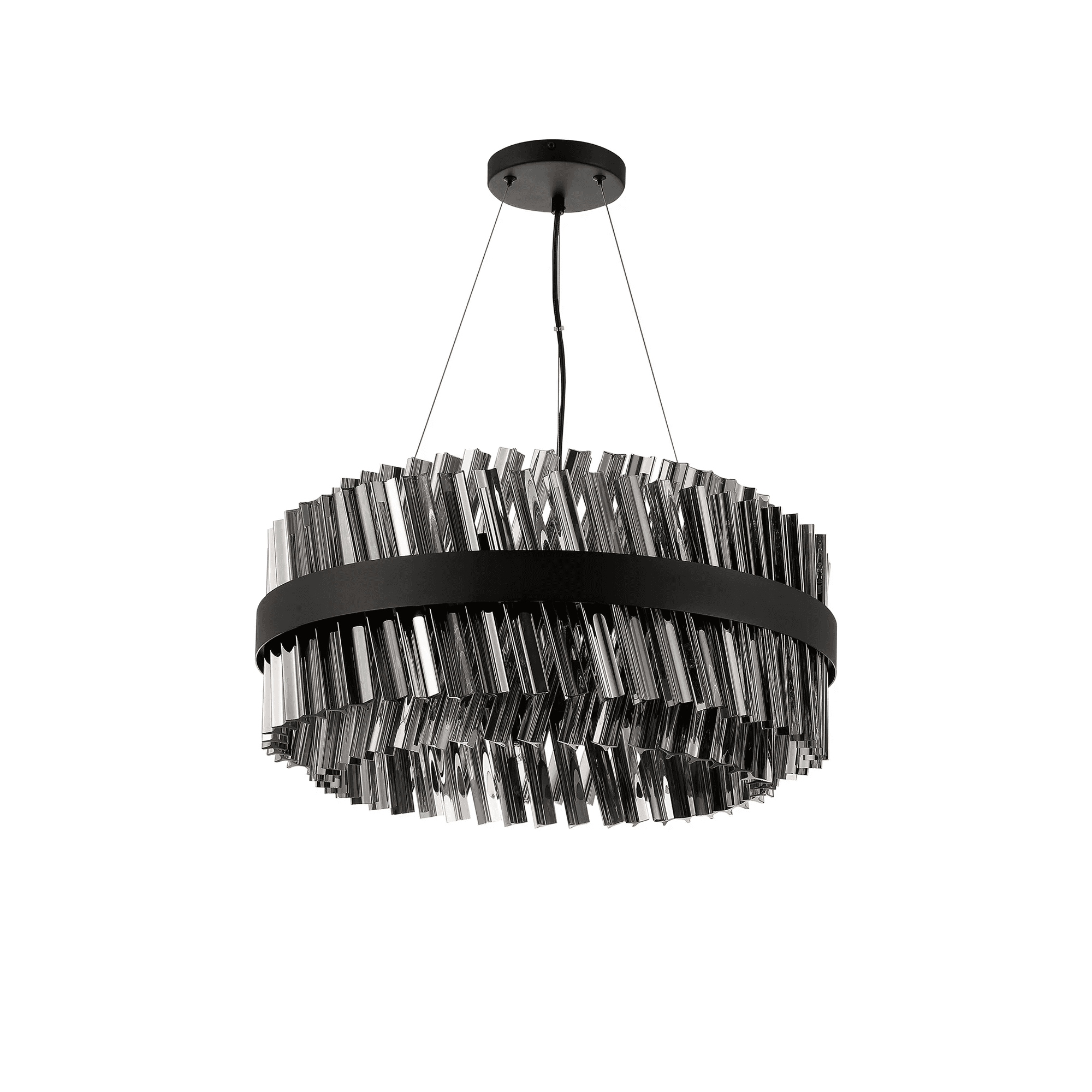 Hampton 18 Light Ceiling Pendant Light In Satin Black With Smoked Glass
