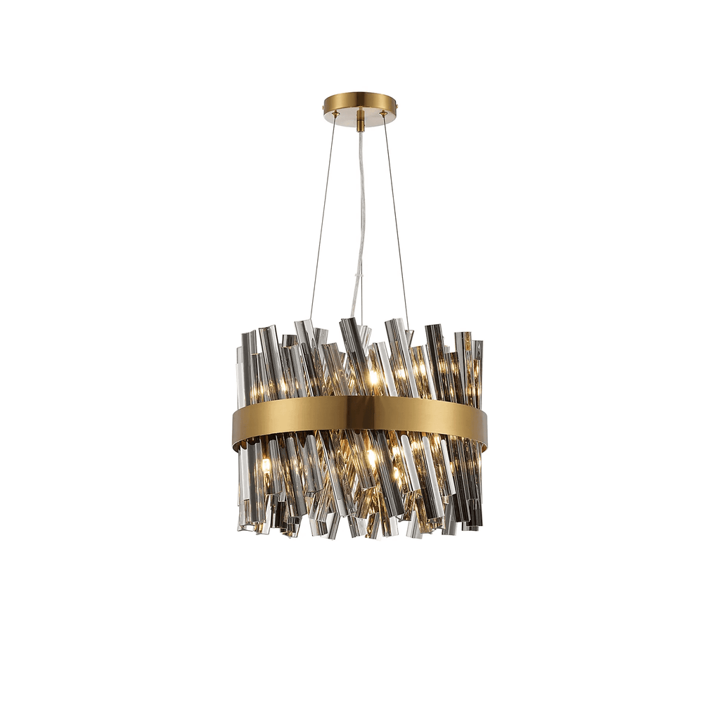 Hampton 10 Light Ceiling Pendant Light In Brass With Smoked Glass