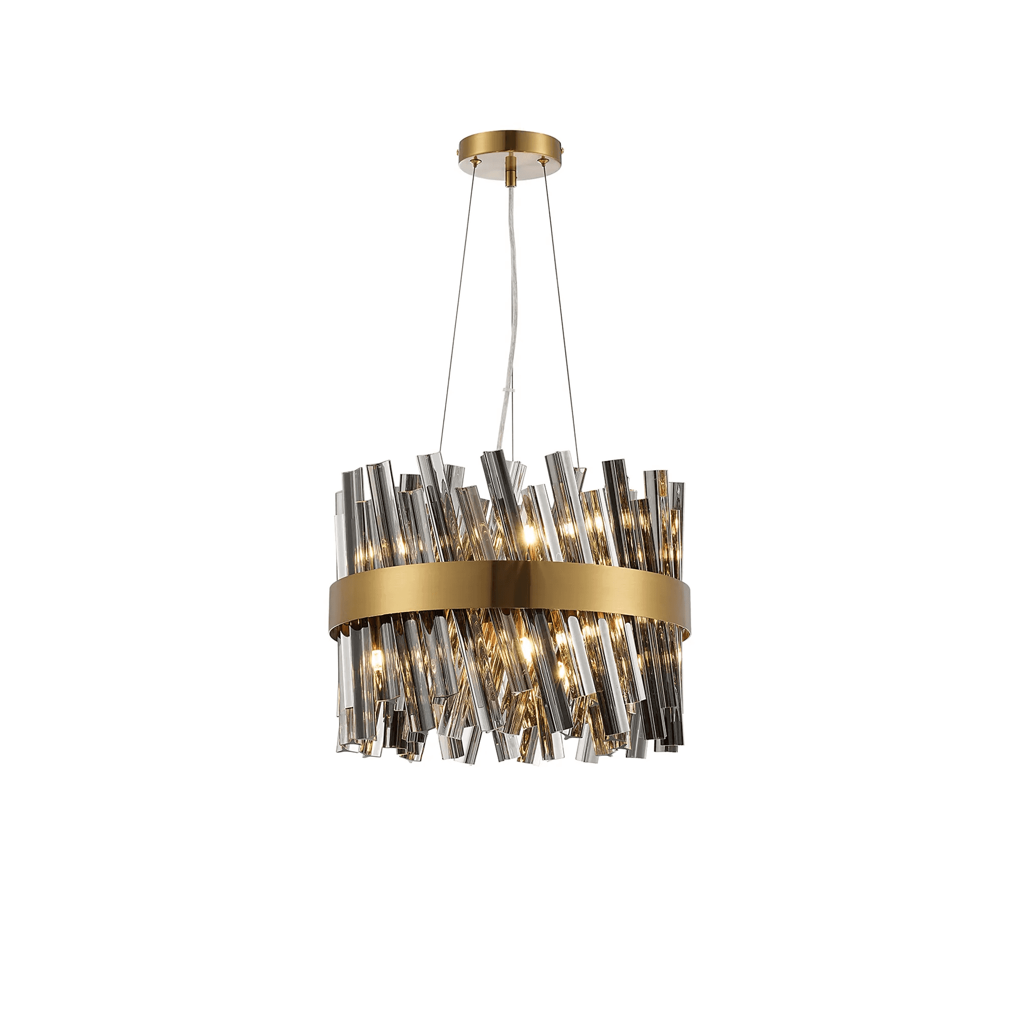 Hampton 10 Light Ceiling Pendant Light In Brass With Smoked Glass