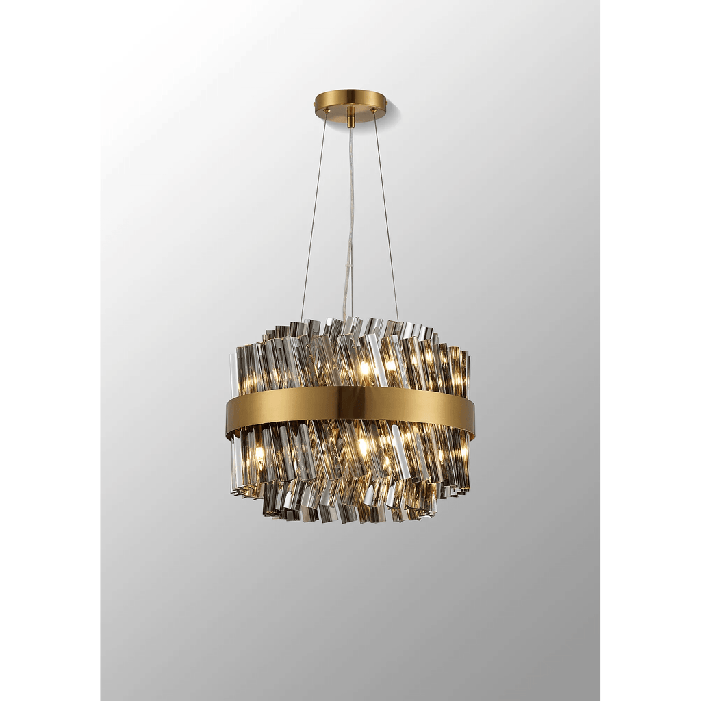Hampton 10 Light Ceiling Pendant Light In Brass With Smoked Glass